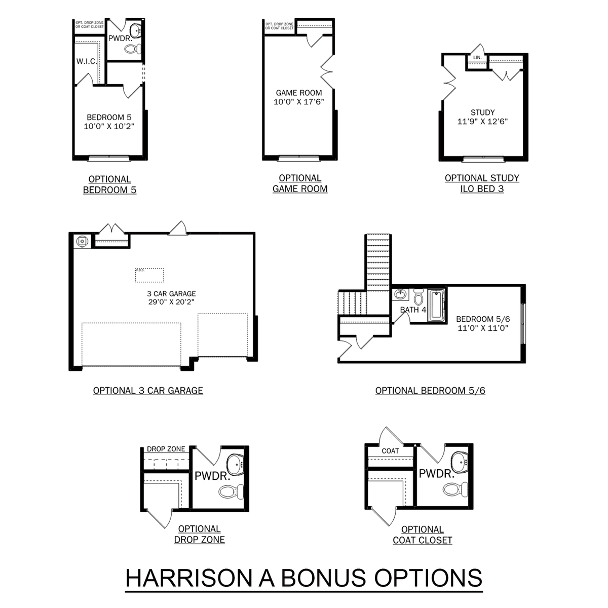 3 - The Harrison with Bonus buildable floor plan layout in Davidson Homes' Barnett's Crossing community.
