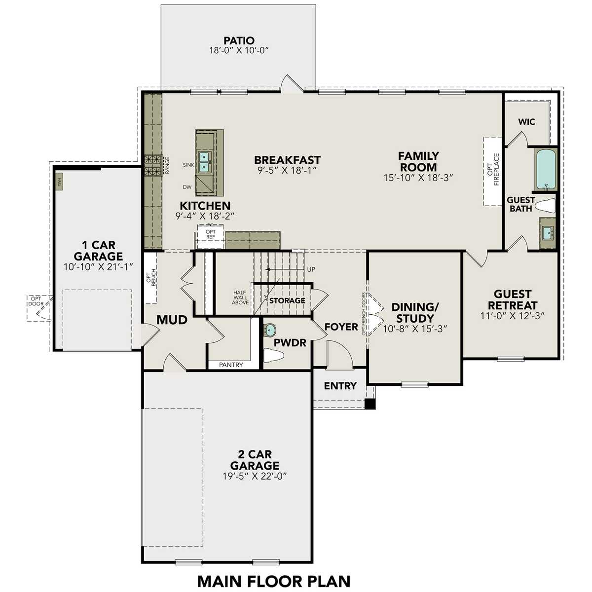 1 - The Ashford E floor plan layout for 200 Matthew Path in Davidson Homes' Potranco Oaks community.
