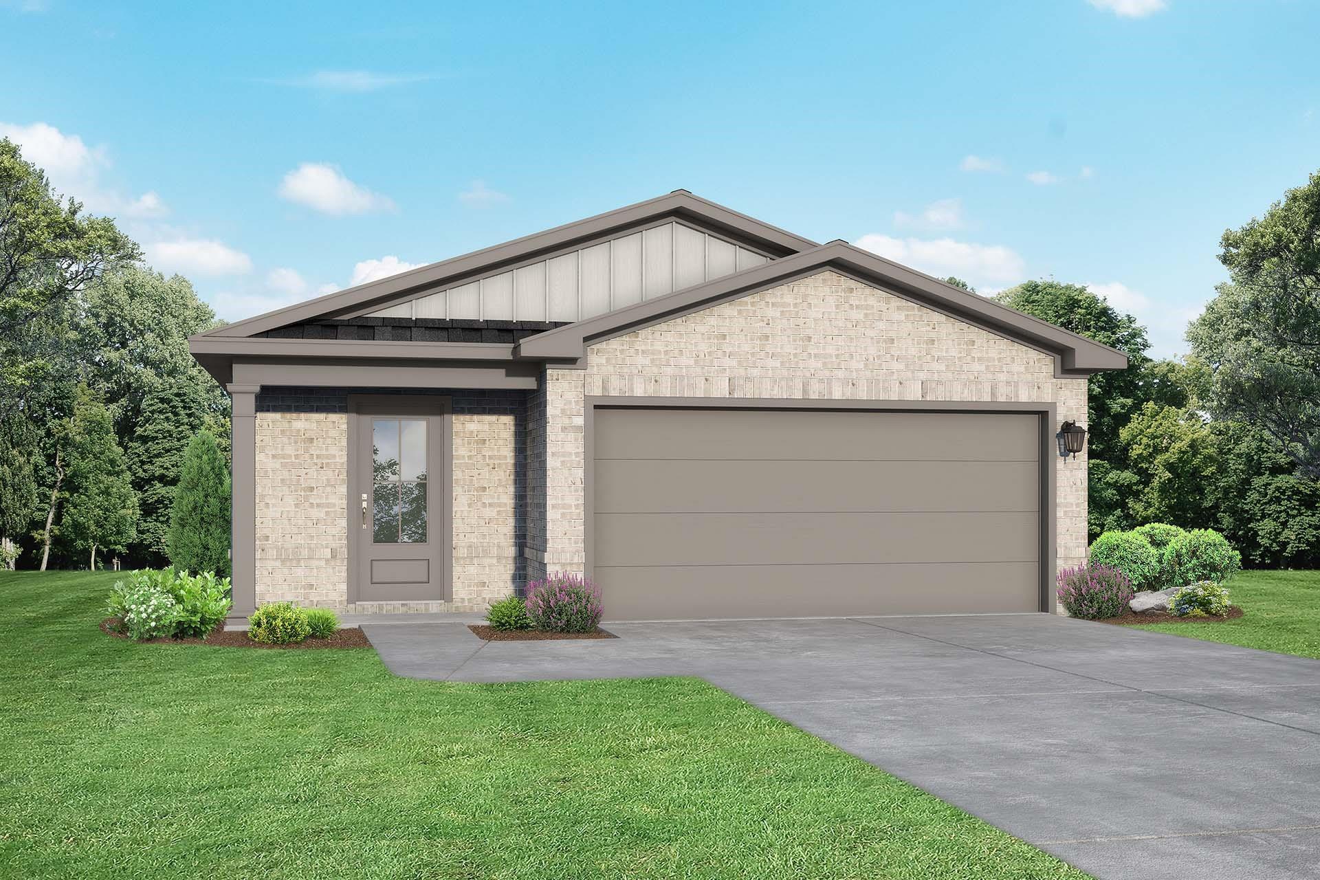 Single-story 3-bedroom home with 2-car garage, The Frio F floor plan by Davidson Homes in Robins Landing, Houston, Texas.