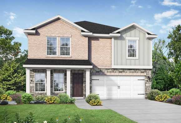 Exterior of The Solara C, a two-story home with landscaping