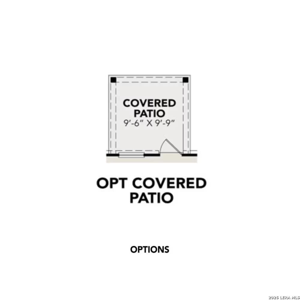 Optional 9x9 ft covered patio floor plan diagram for Davidson Homes The Blanco B in Applewhite Meadows, San Antonio