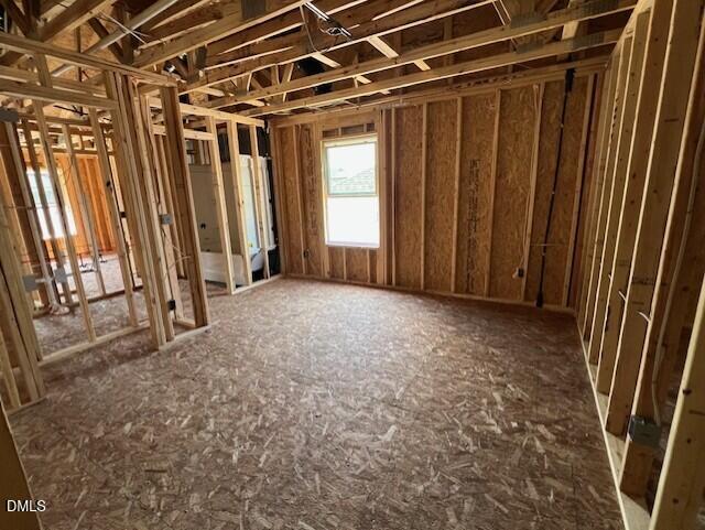 Wooden framing of a bedroom under construction in The Gavin A floor plan at Gregory Village in Lillington, North Carolina.