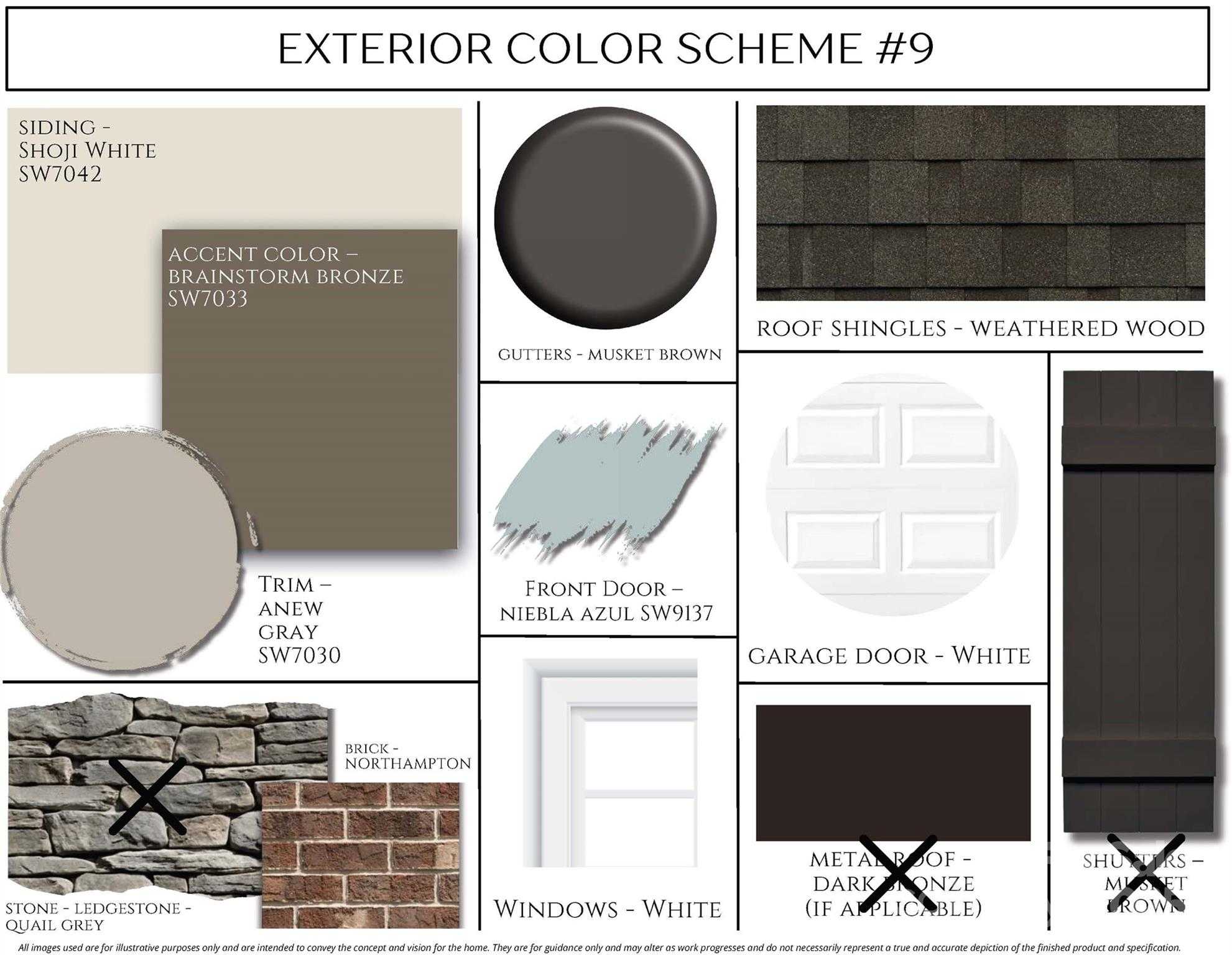 Exterior color scheme #9 for The Hickory E II: pure white siding, alabaster accents, northampton stone, niebla azul door in Belmont NC home