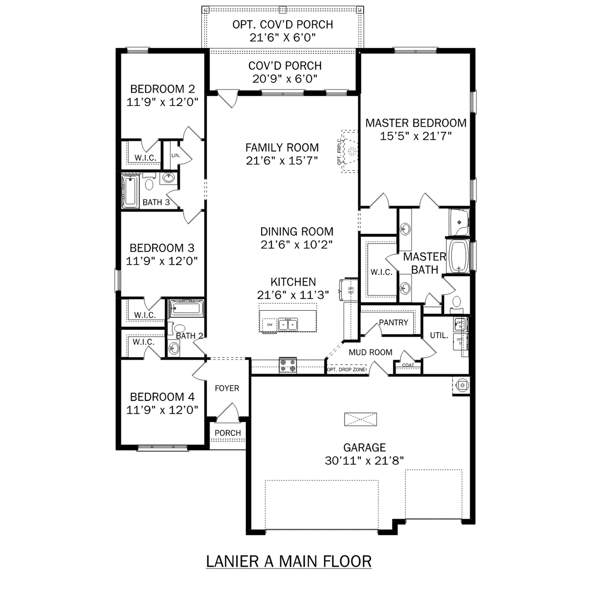 1 - The Lanier buildable floor plan layout in Davidson Homes' Pikes Ridge community.
