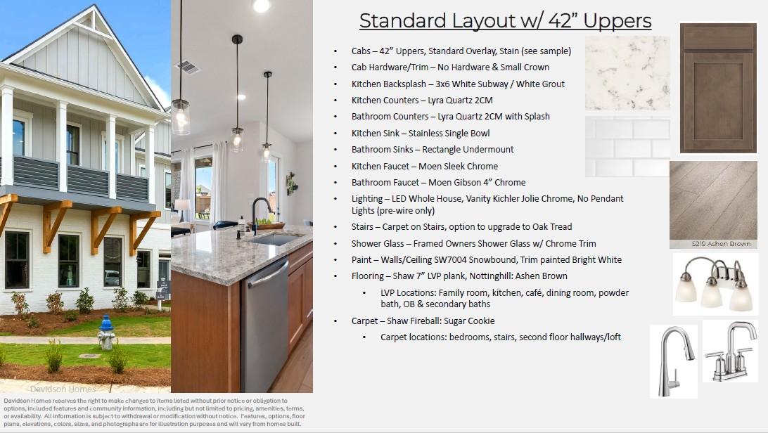 Standard kitchen design features for The Phoenix D floor plan by Davidson Homes in Anderson Lakes, Opelika, Alabama.