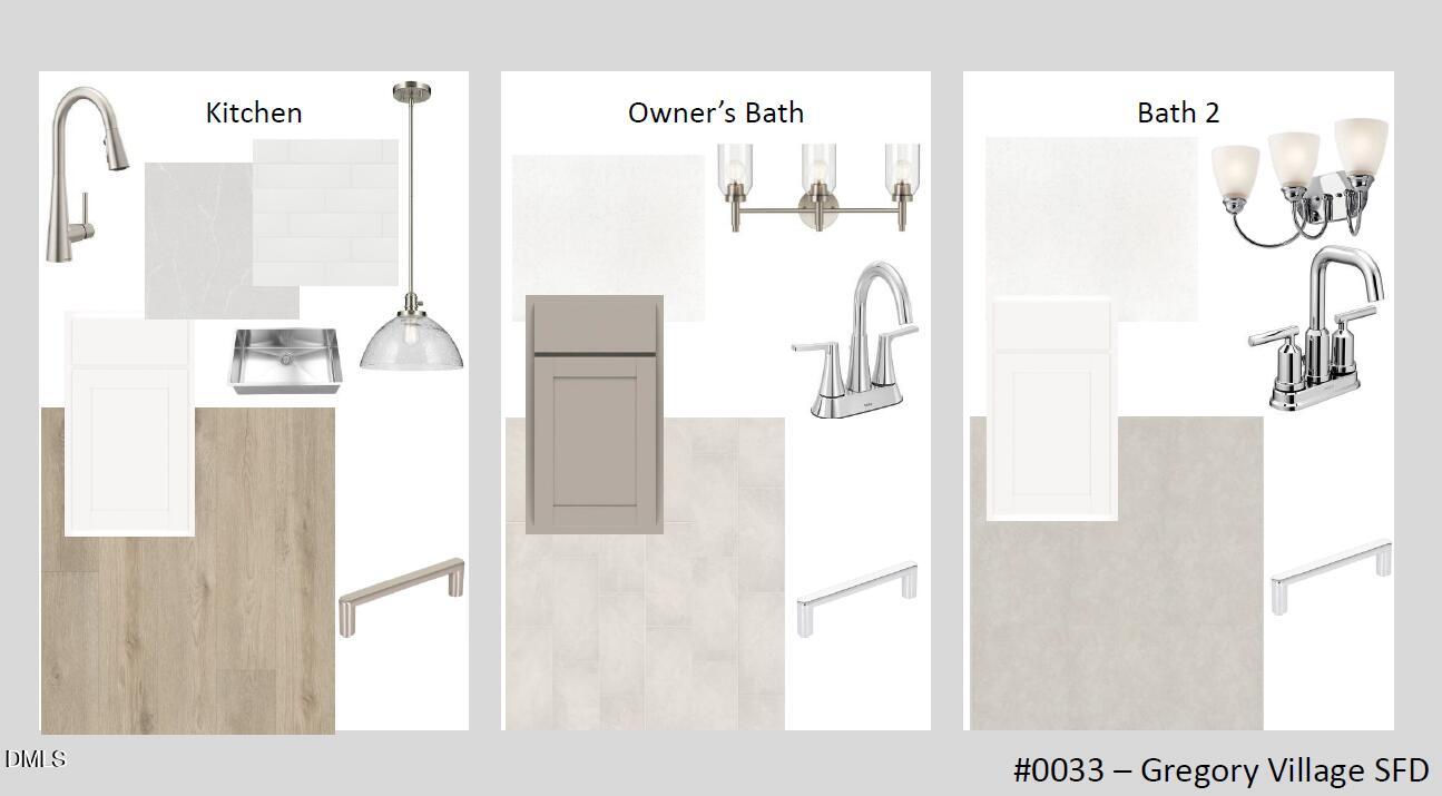 Modern kitchen faucet and cabinets, owner's bath vanity with lighting, Bath 2 fixtures for Davidson Homes The Carter C in Gregory Village, Lillington