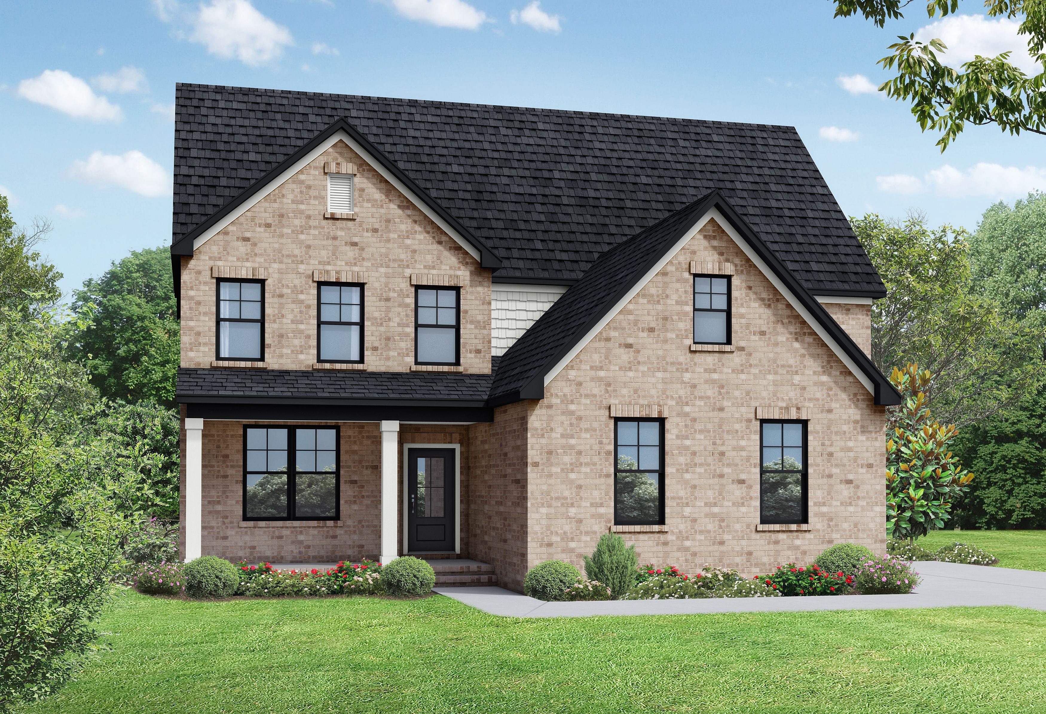 The Ash A elevation by Davidson Homes featuring a two-story exterior with gray siding and a welcoming front porch.