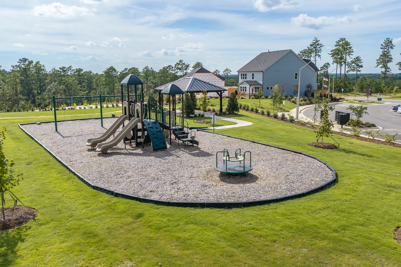 Community playground with slides and swing set at Montrose in Aberdeen, NC by Davidson Homes
