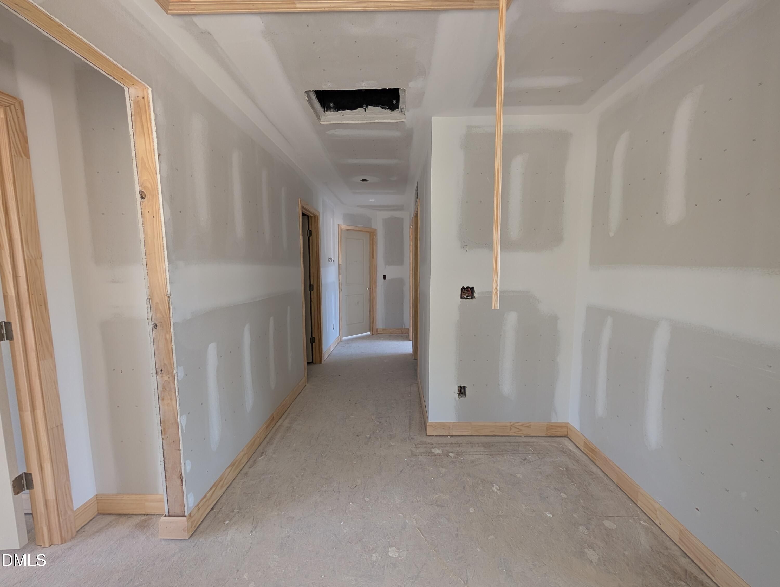 Interior hallway under construction in The Chestnut floor plan by Davidson Homes at Wendell Ridge in Wendell, NC.
