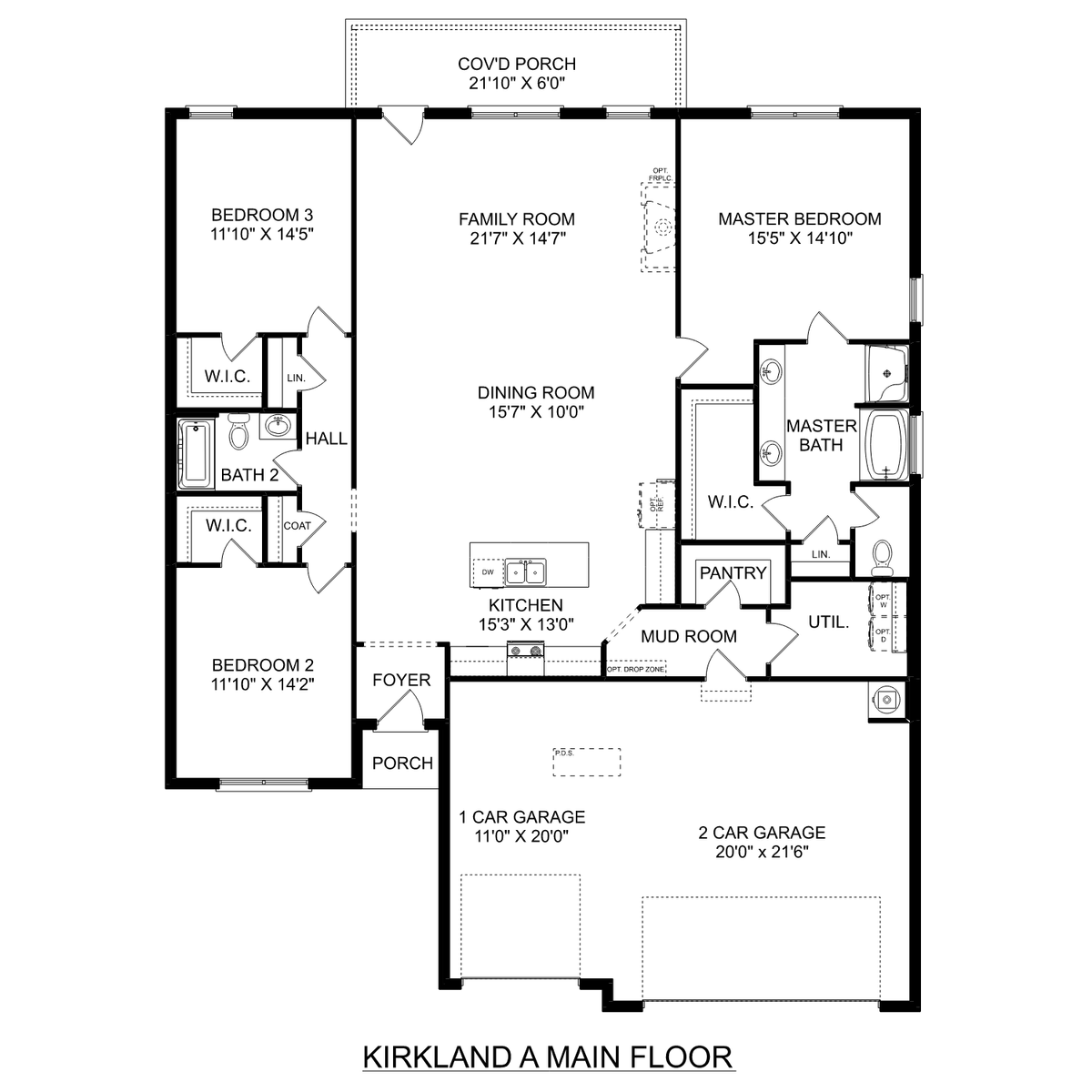 1 - The Kirkland buildable floor plan layout in Davidson Homes' Pikes Ridge community.