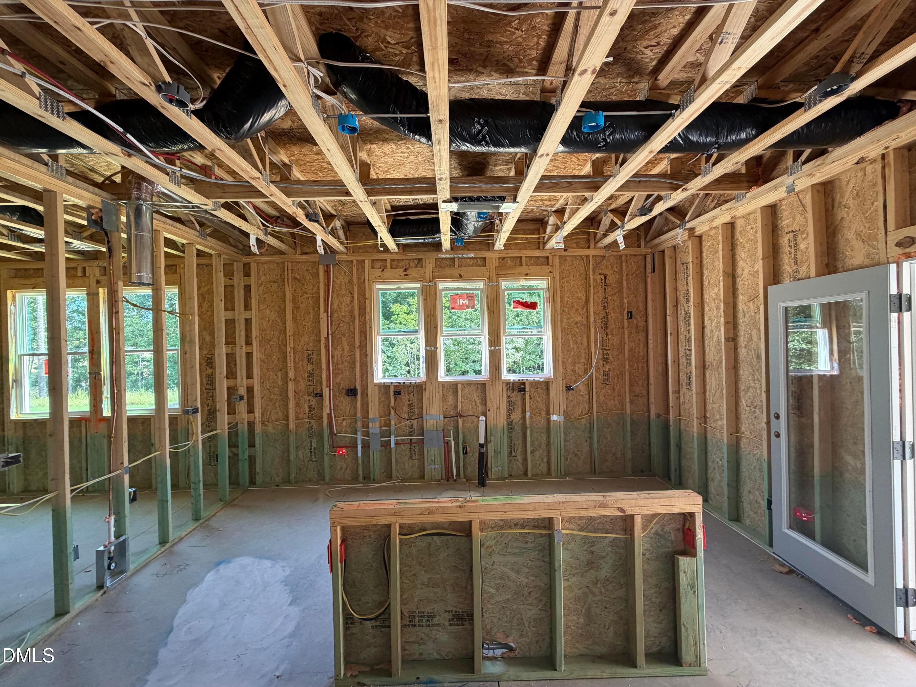 Framing and HVAC ductwork under construction in Davidson Homes The Aspen C new home at Wendell Ridge, Wendell, North Carolina