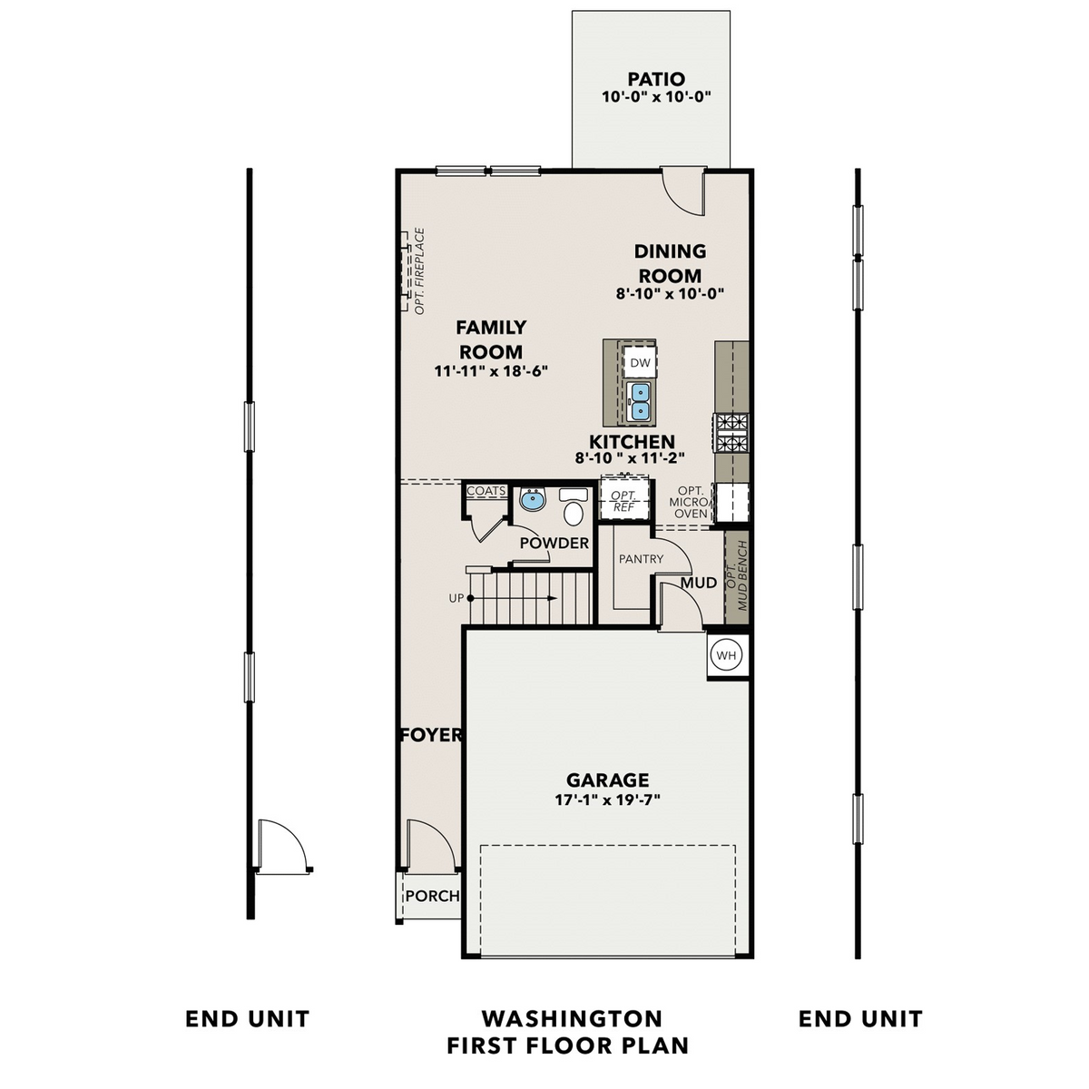 1 - The Washington I- Townhome buildable floor plan layout in Davidson Homes' Rosehill Townhomes community.
