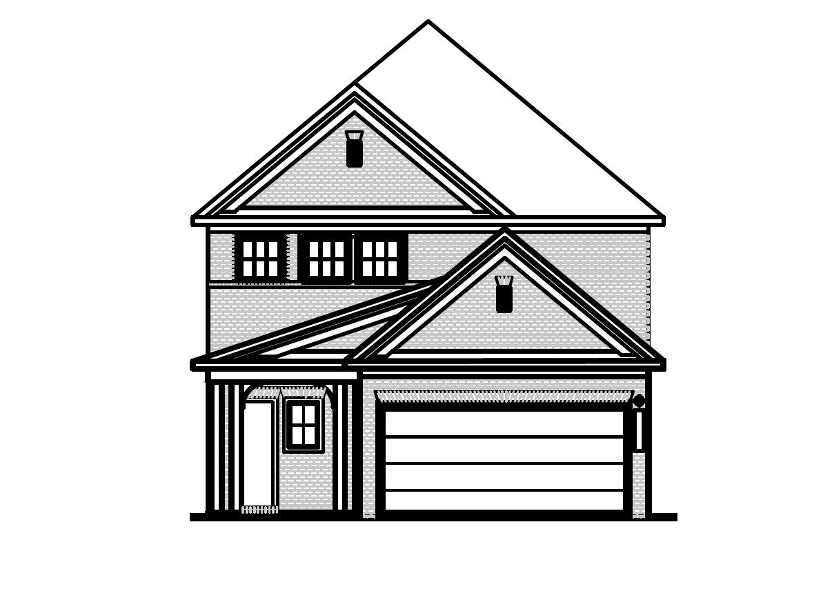 The Summit H floor plan elevation by Davidson Homes featuring a brick and shingle exterior with a two-car garage.