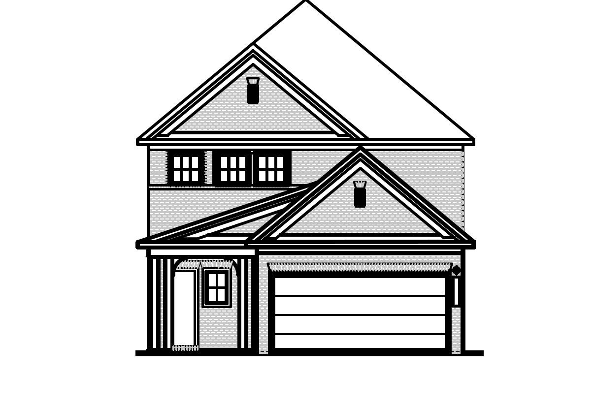 The Summit H floor plan elevation by Davidson Homes featuring a brick and shingle exterior with a two-car garage.