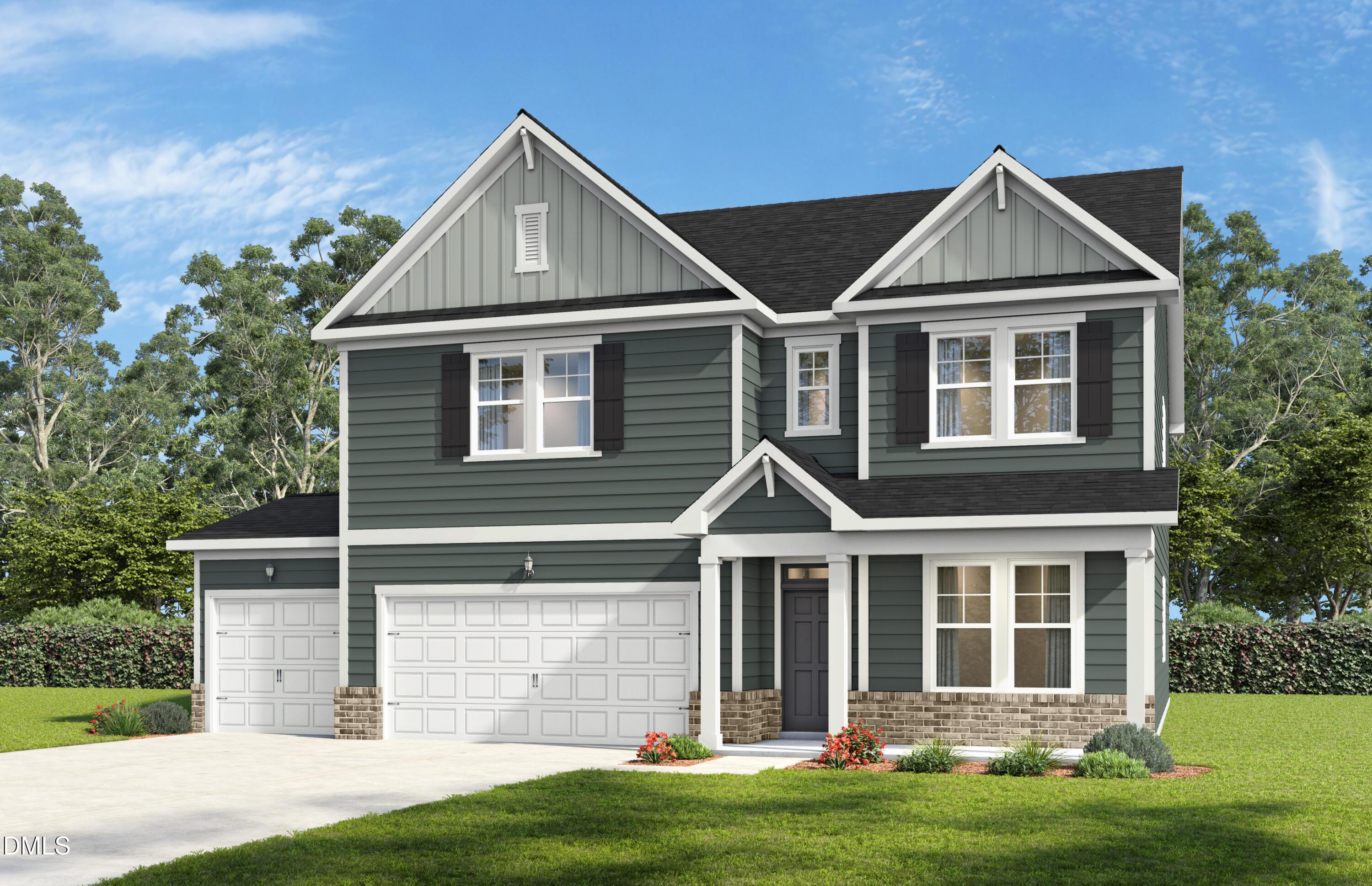 Exterior view of The Beech B floor plan by Davidson Homes in Addison West, Holly Springs, NC with a 3-car garage.