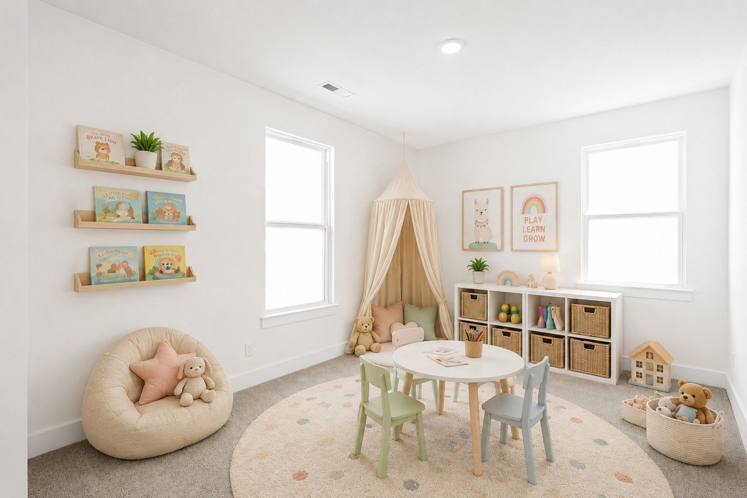 Bright, whimsical playroom in The Cottonwood E floor plan at Woods Crossing, Gallatin, Tennessee.