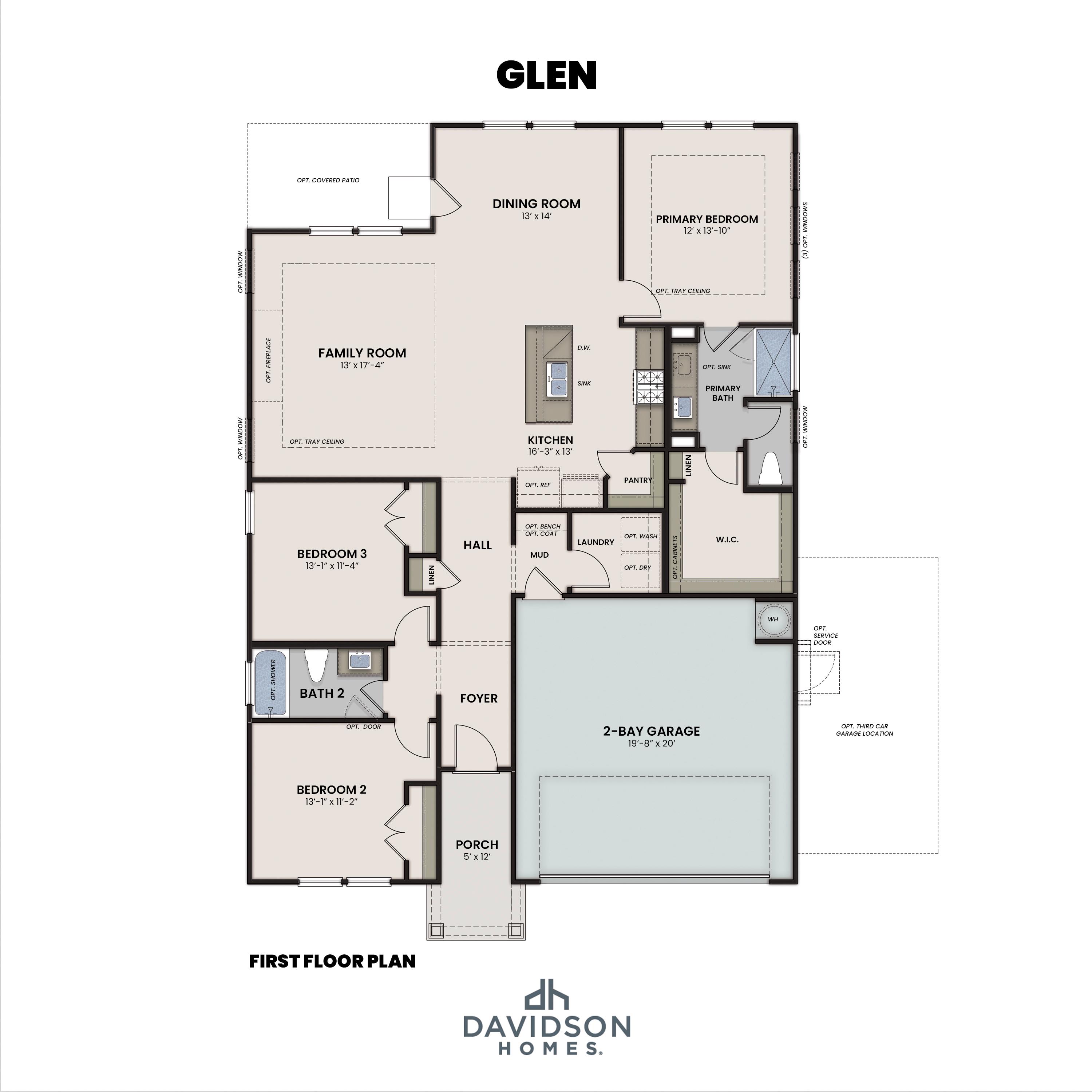 1 - The Glen E buildable floor plan layout in Davidson Homes Homes' Bakers Farm community.