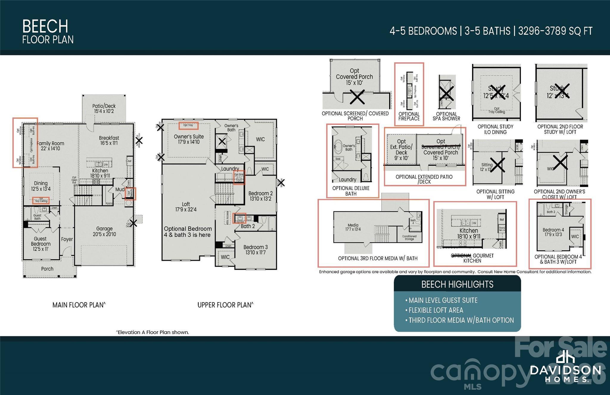 The Beech B floor plan by Davidson Homes in Enclave at Belmont, NC, featuring 3-story layout, 5 bedrooms, and 5 baths.