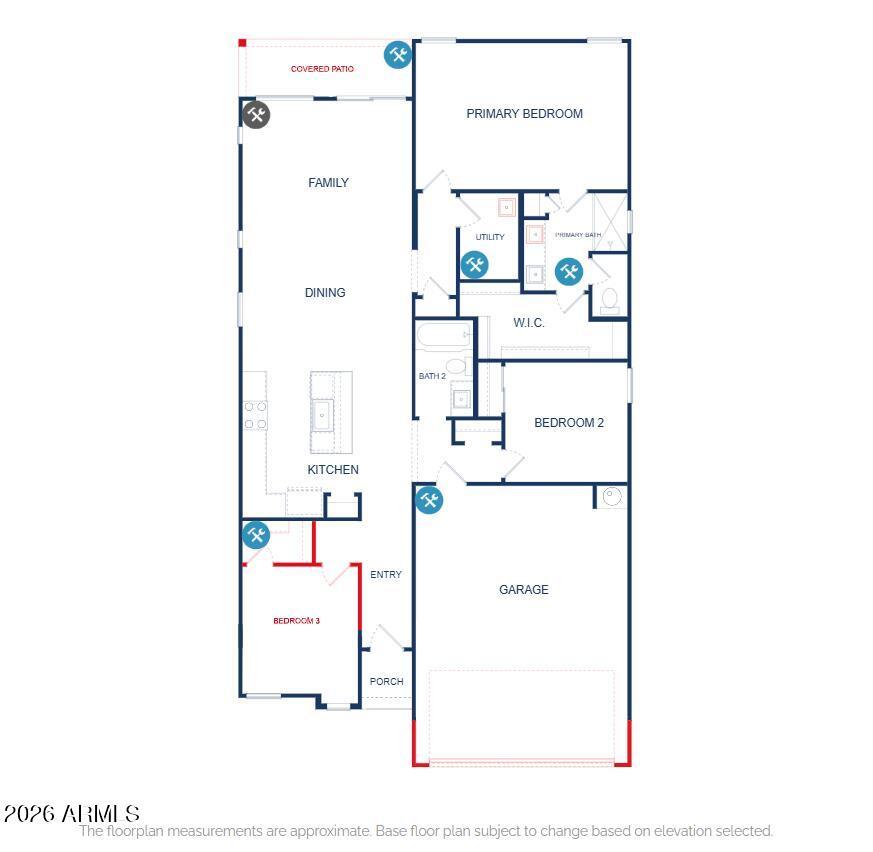 The Grove C floor plan layout featuring 3 bedrooms, 2 baths, and 2-car garage at Vineyards at Cottonwood in Arizona.