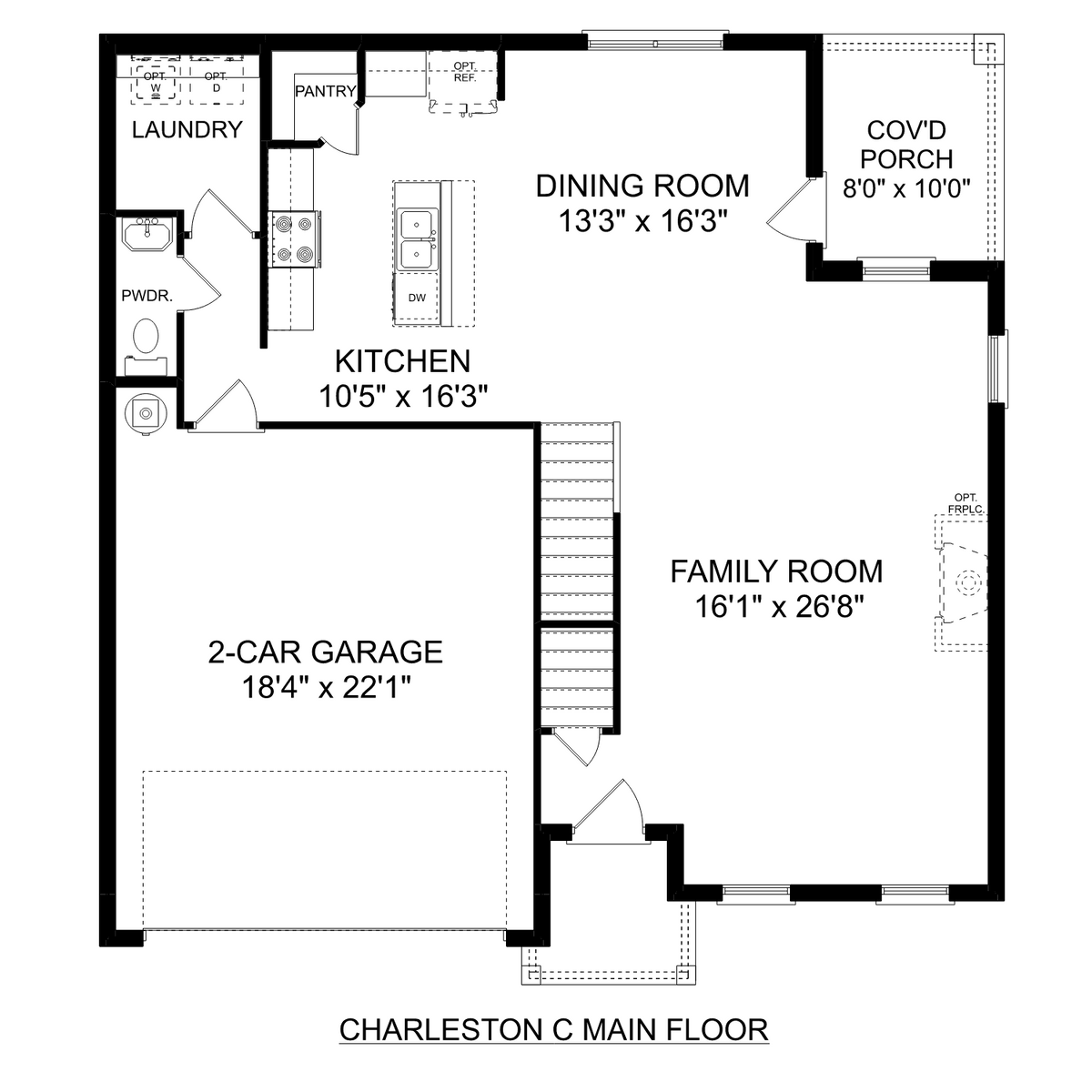 1 - The Charleston C buildable floor plan layout in Davidson Homes' Mallard Landing community.