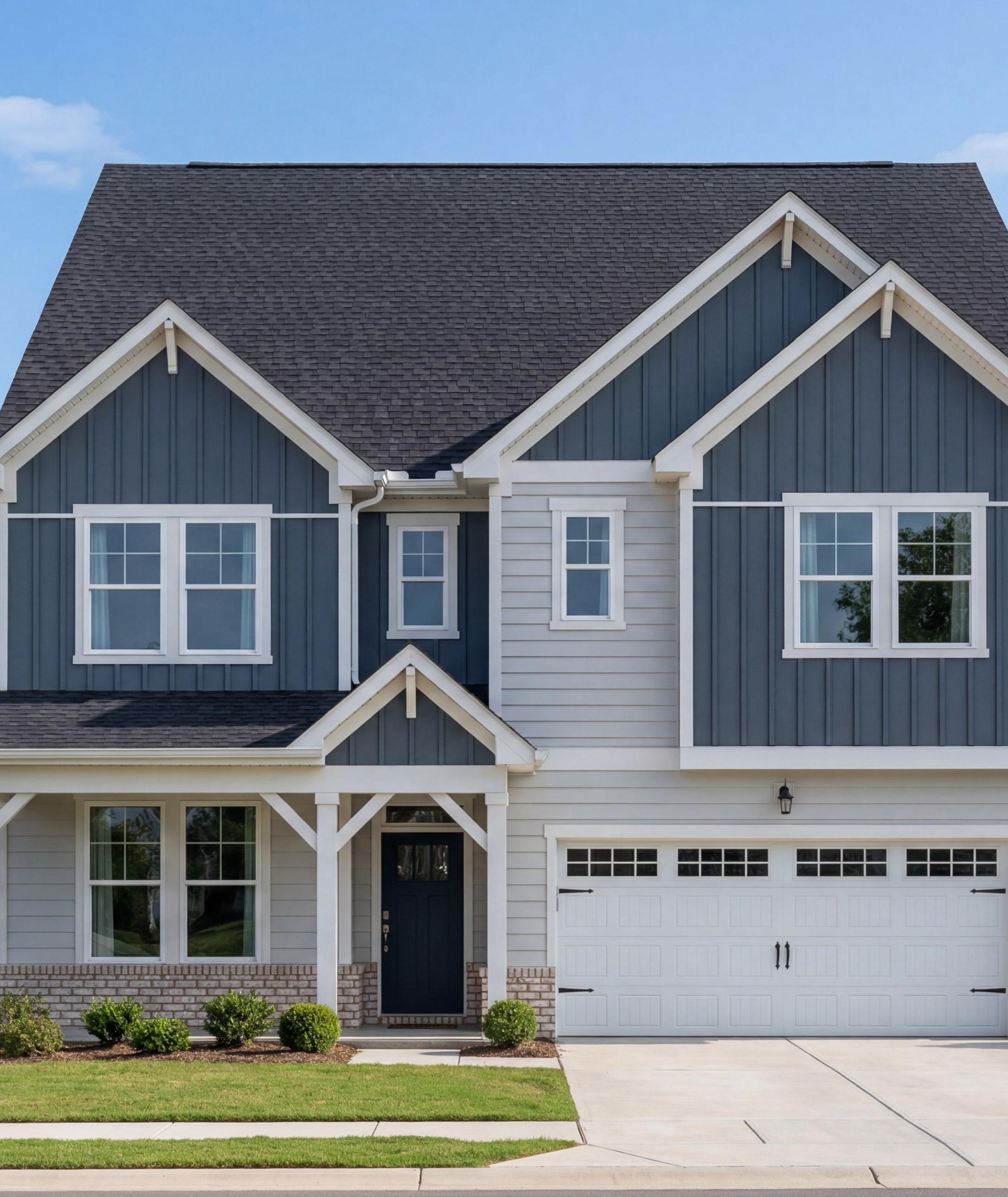 Two-story brick and siding home at Windgate in Mooresville, NC, built by Davidson Homes with a covered front porch.