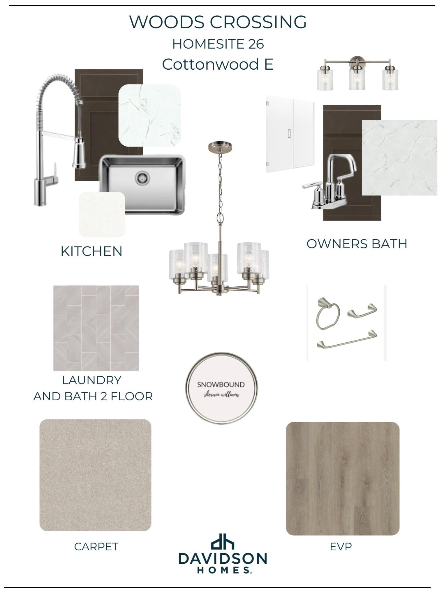 Interior design finish selections for The Cottonwood E floor plan at Woods Crossing in Gallatin, Tennessee by Davidson Homes.