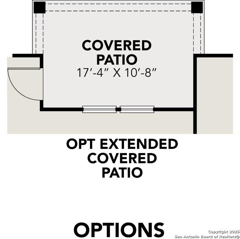Covered patio floor plan 17'-4" x 10'-8" with optional extended patio in Davidson Homes The Asheville J, San Antonio, Texas
