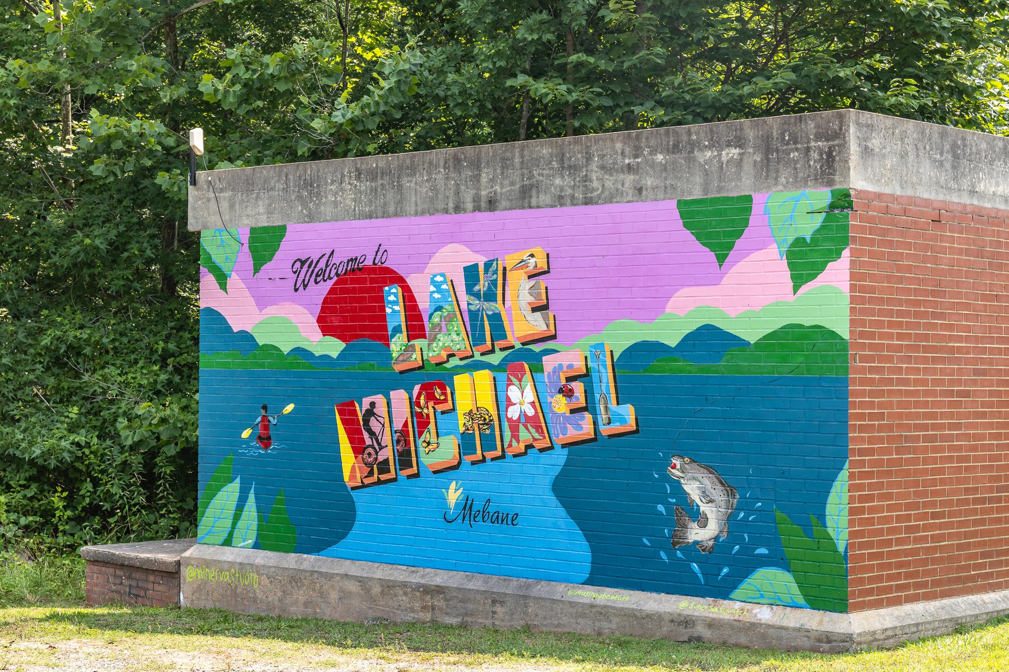 Bold mural for Lake Michael in downtown Mebane