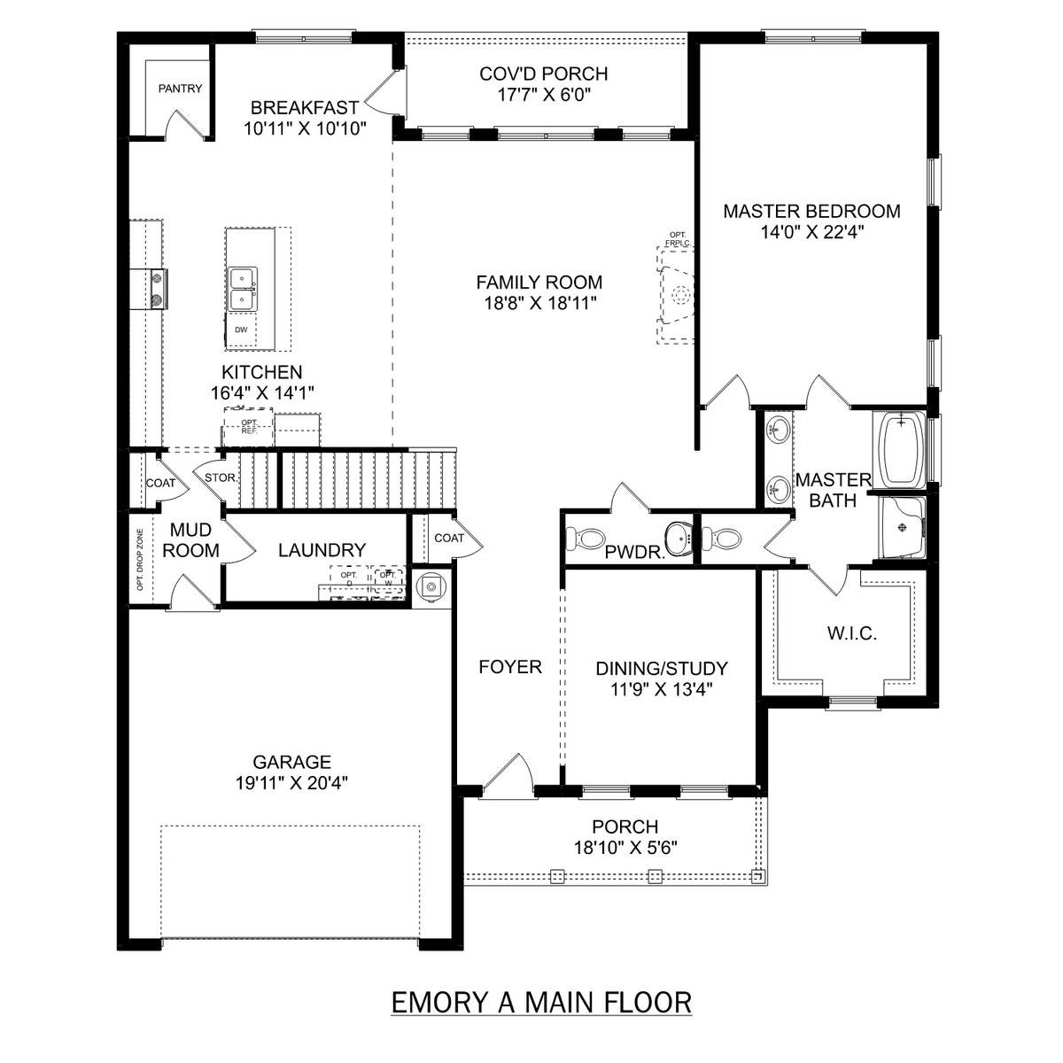 1 - The Emory buildable floor plan layout in Davidson Homes' Pikes Ridge community.