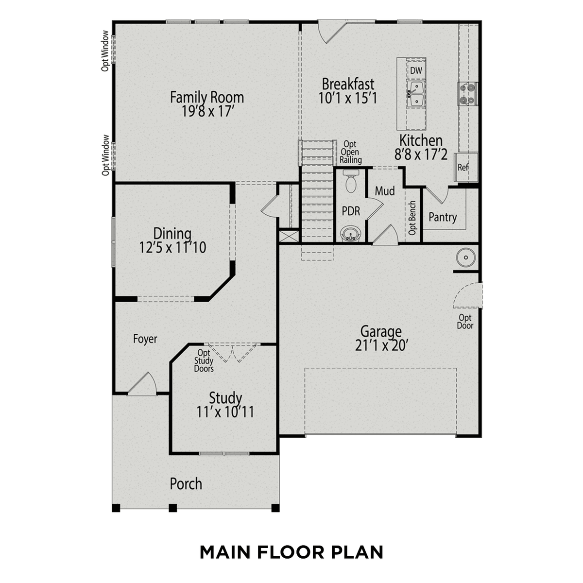 1 - The Elm buildable floor plan layout in Davidson Homes' Highland Forest community.