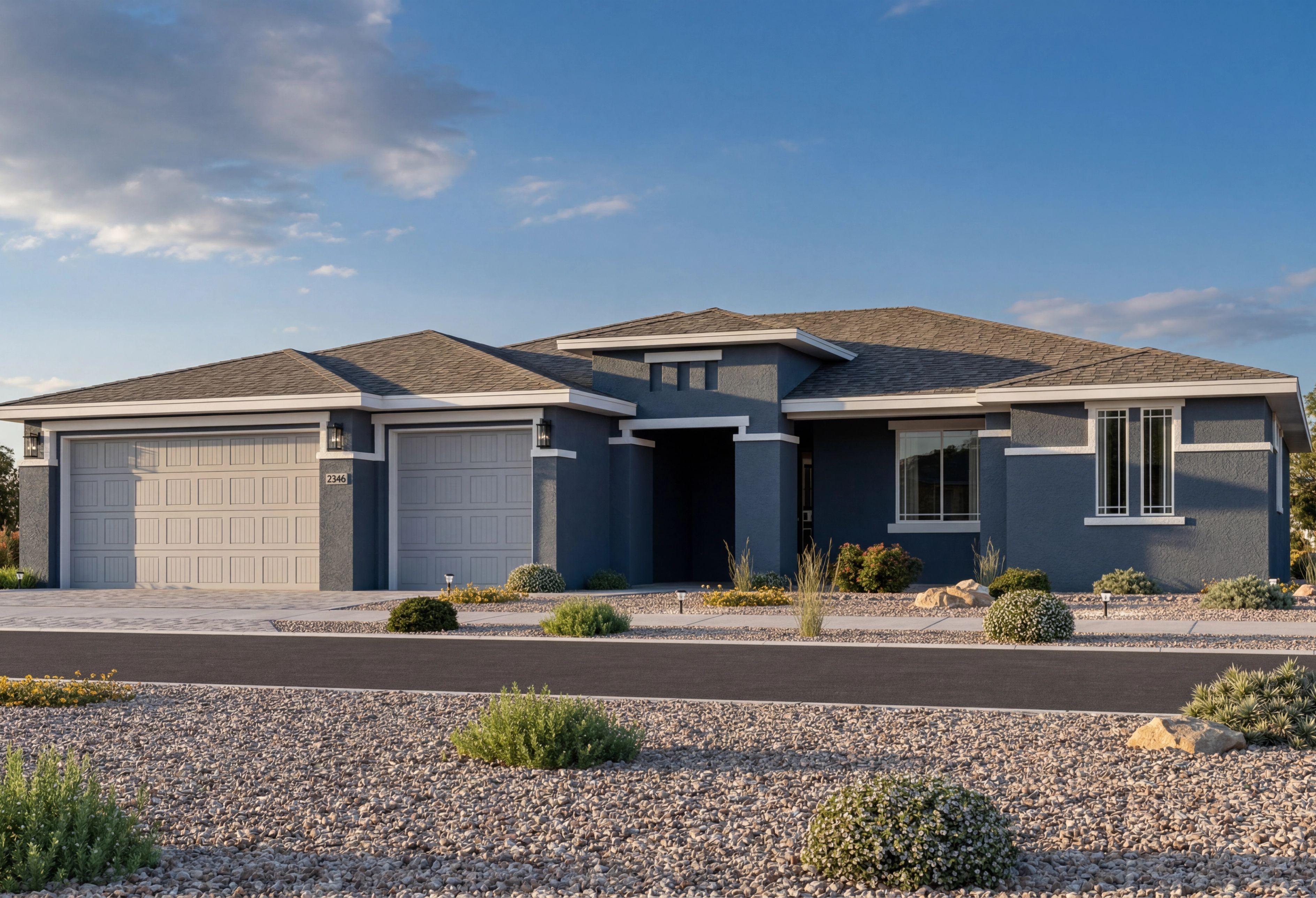 Modern exterior of The Monarch by Evermore Homes, a 1-story, 3-car garage single-family home in Prescott Valley, Arizona.