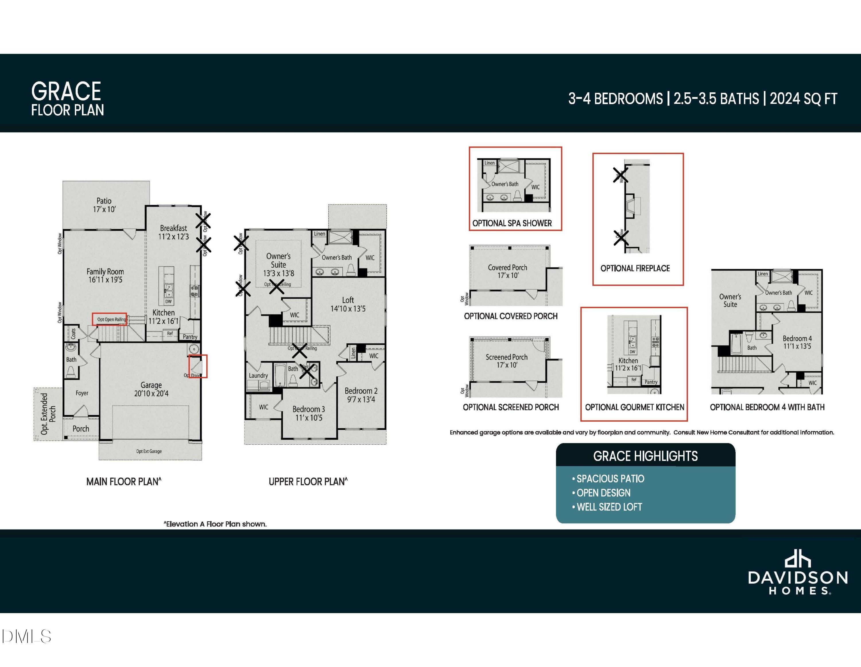 The Grace C floor plan by Davidson Homes: 3-bedroom, 2.5-bath, 2,024 sq ft two-story layout in Lillington, NC