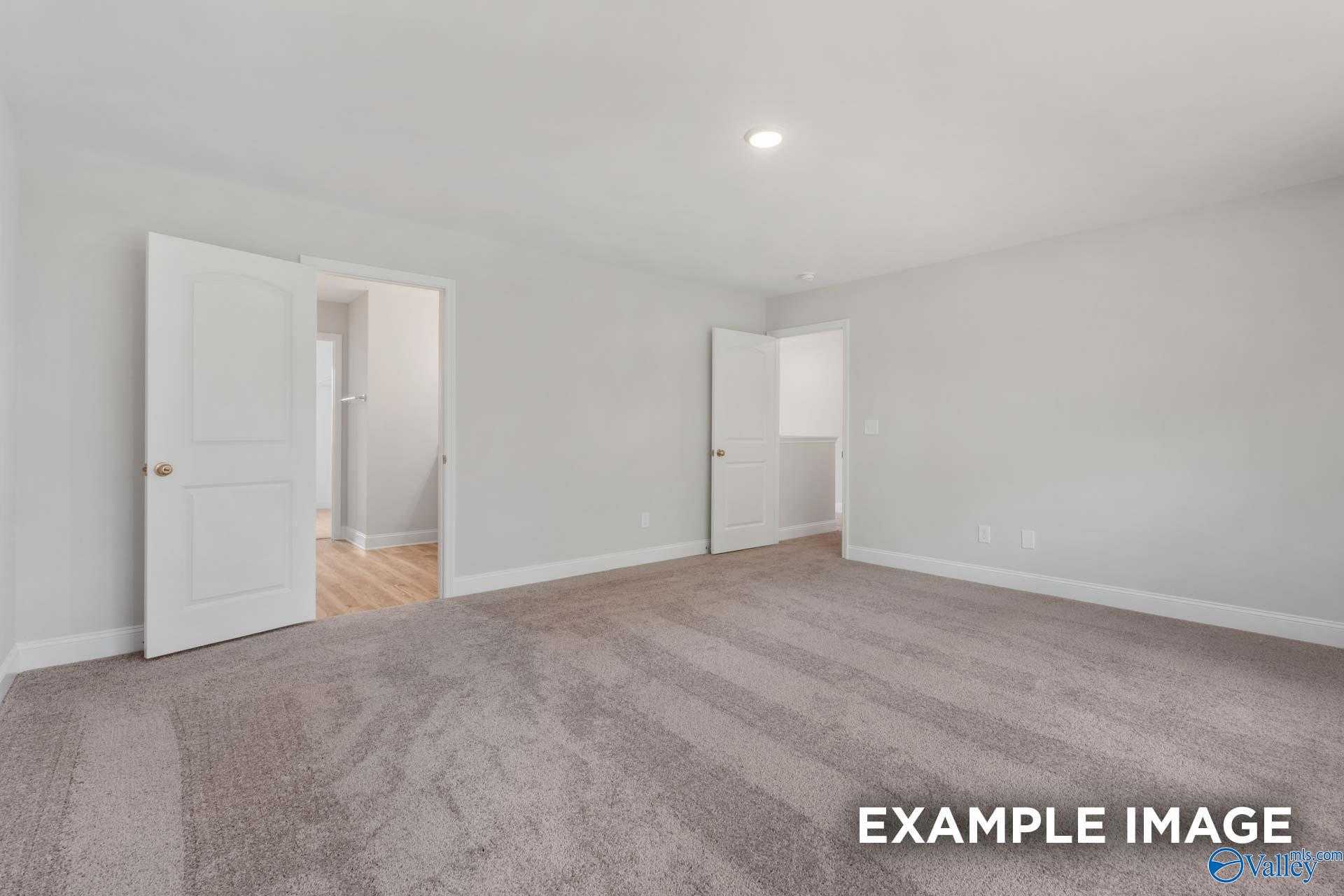 Spacious bedroom with bathroom and closet doorways in 4-bedroom The Shelby C home by Davidson Homes, Meridianville, Alabama