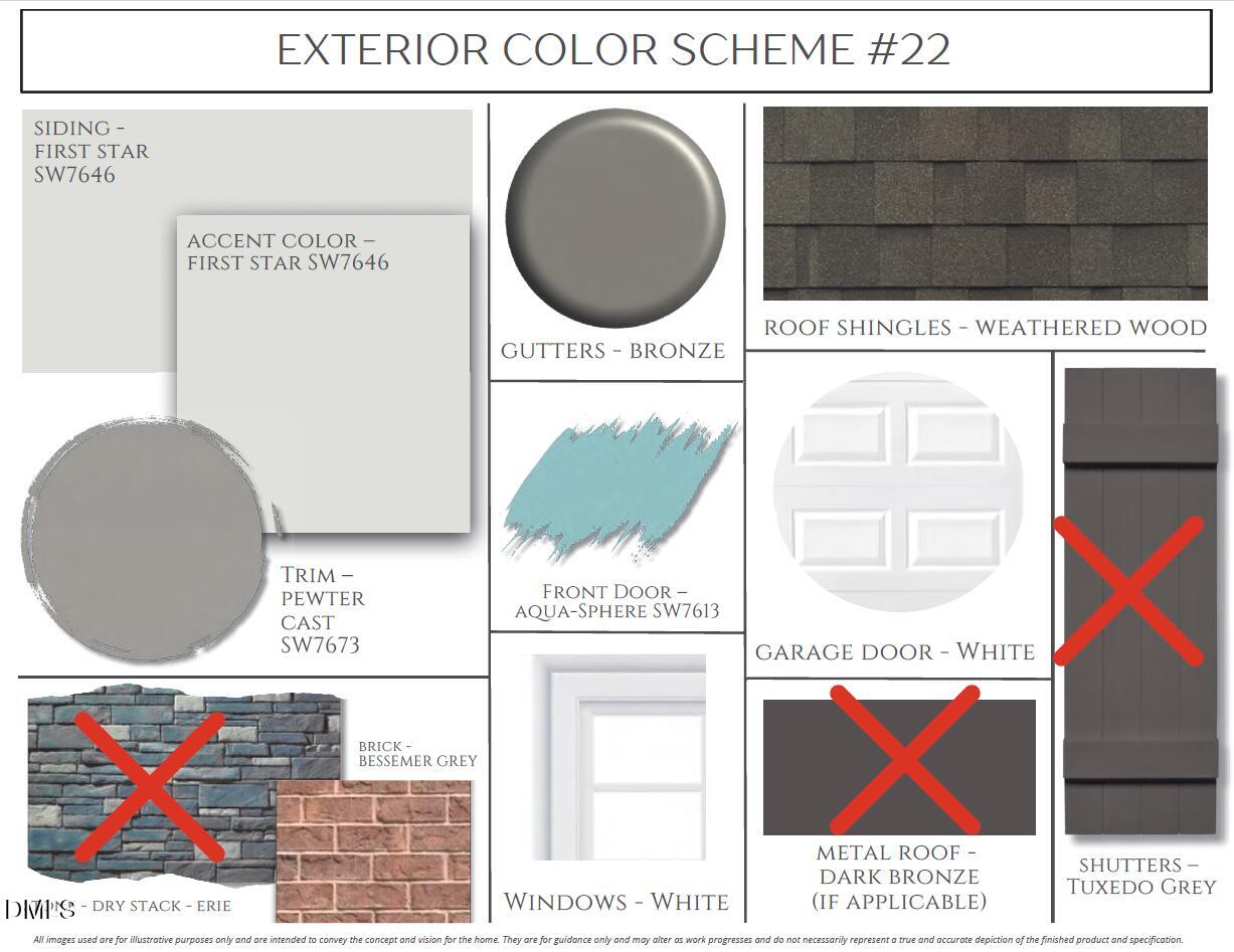 Exterior color scheme #22 for Davidson Homes Ashport G in Wake Forest, NC: First Star body, Weathered Wood roof, white windows and trim