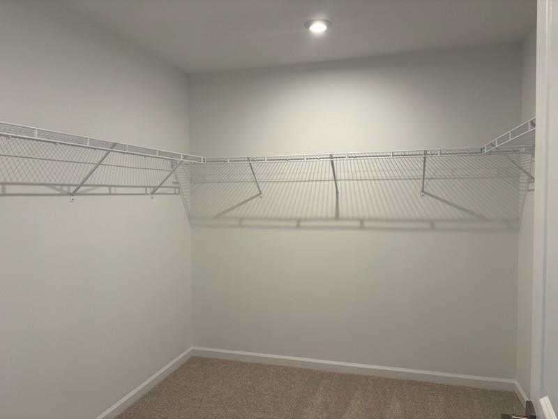Spacious walk-in closet with wire shelving, white walls, and carpeted floor in Davidson Homes Marion A, Winder, GA