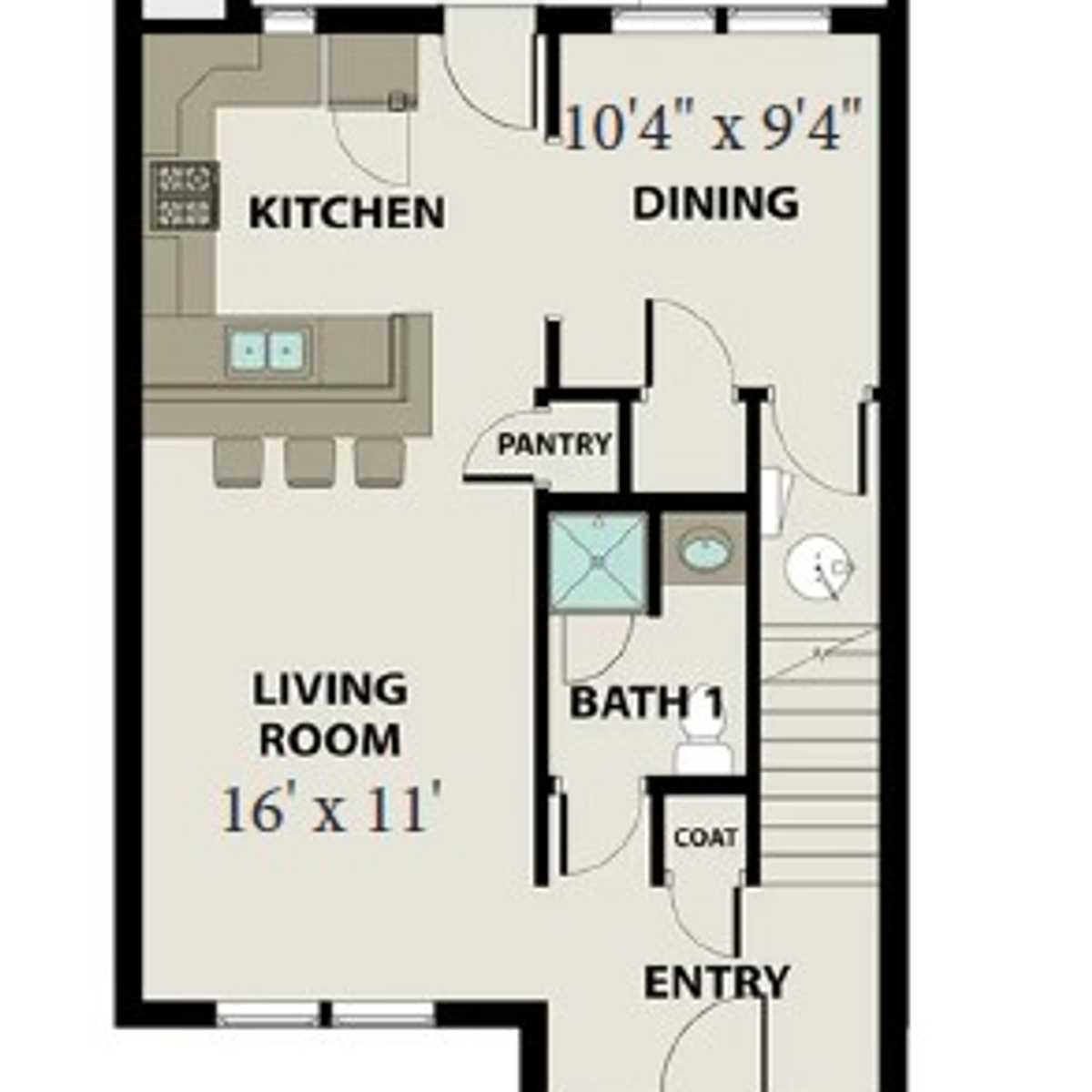 1 - The Cumberland Interior buildable floor plan layout in Davidson Homes' The Towns at Red River community.