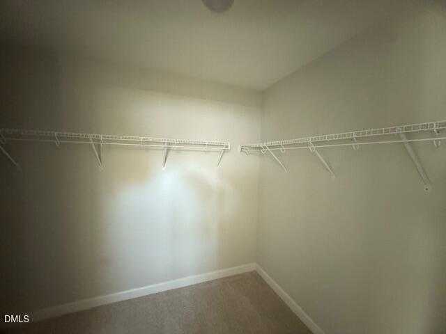 Spacious walk-in closet with white wire shelving and hanging rods in master suite, The Gavin B by Davidson Homes in Gregory Village, Lillington, NC