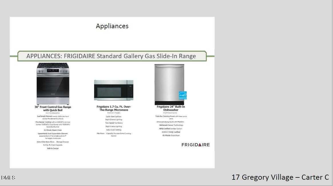 Frigidaire gallery gas slide-in range, oven, and dishwasher in 3-bedroom Carter C home, Gregory Village, Lillington, NC
