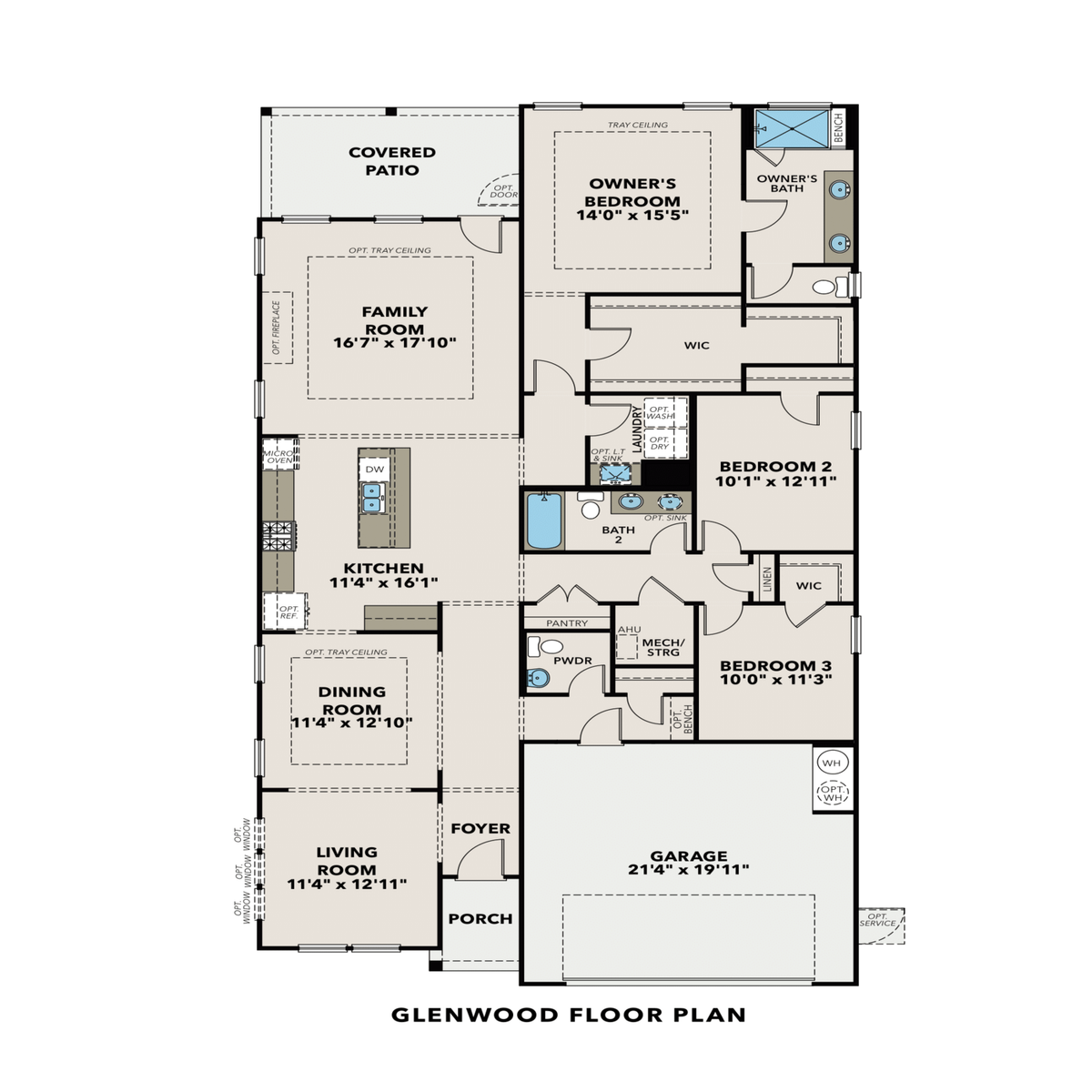 1 - The Glenwood C buildable floor plan layout in Davidson Homes' Kelly Preserve community.