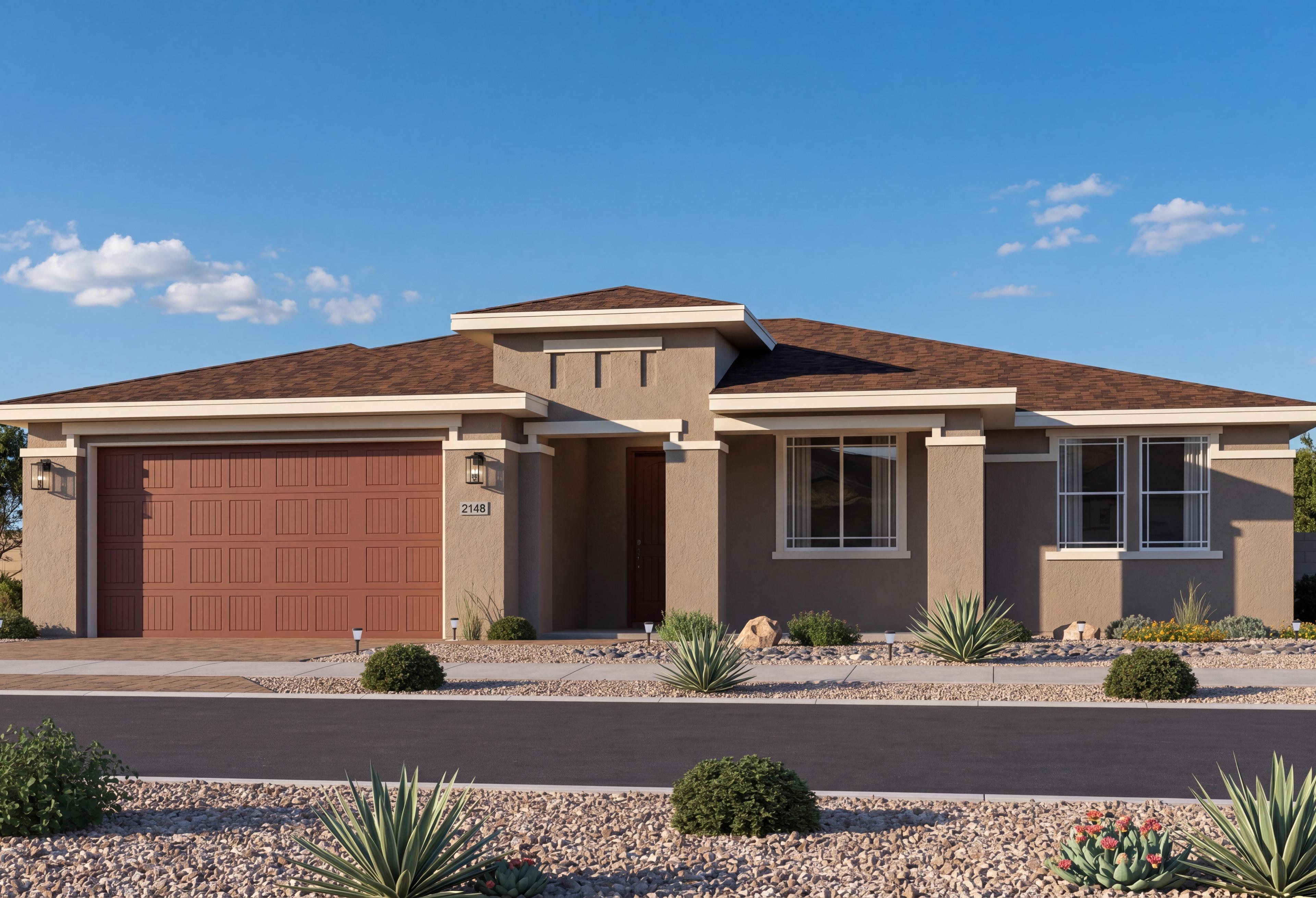 The Summit single-family home in Prescott Valley features a 1-story stucco exterior design with a spacious 3-car garage.