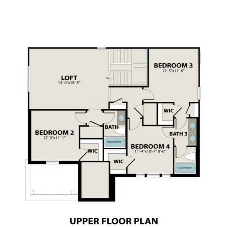 Upper floor plan of The Sequoia O with loft, 3 bedrooms, 2.5 baths in Davidson Homes Mercer Meadows, Royse City, Texas