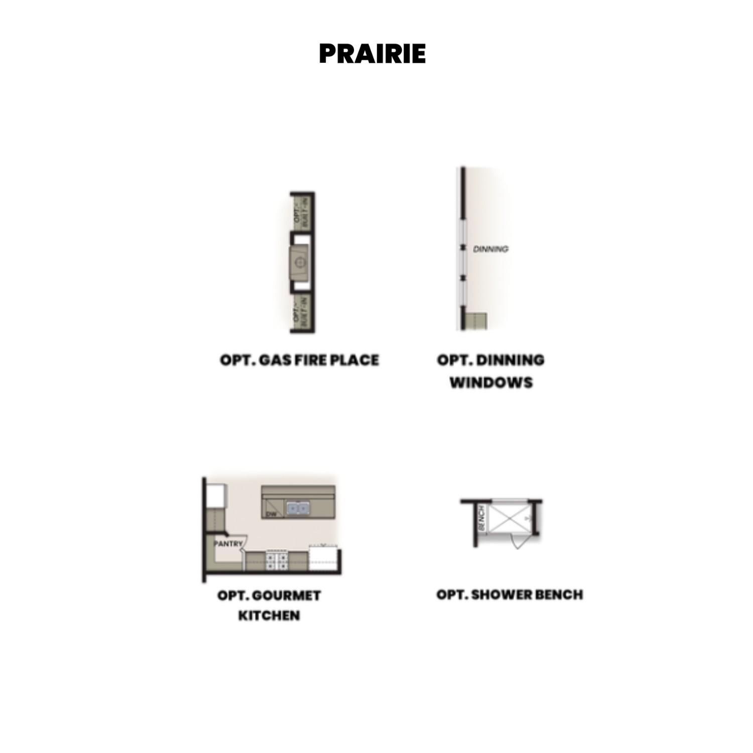 The Prairie C floor plan by Davidson Homes: optional gourmet kitchen, gas fireplace, dining windows in 3-bed Gallatin, TN home