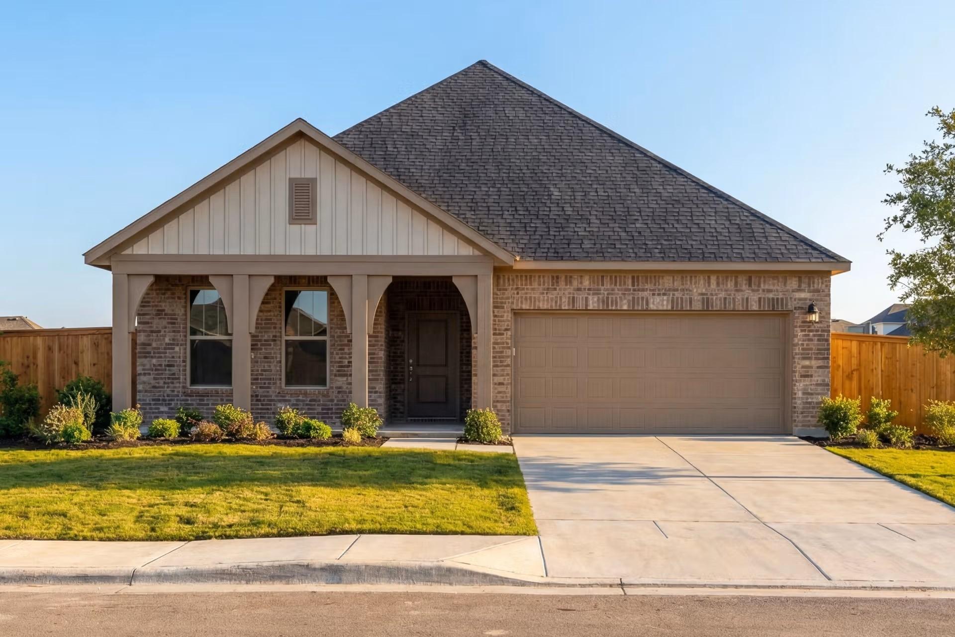 The Laurel G by Davidson Homes in Meadow Ridge Estates, Josephine, TX, featuring a 1-story brick exterior and 2-car garage.