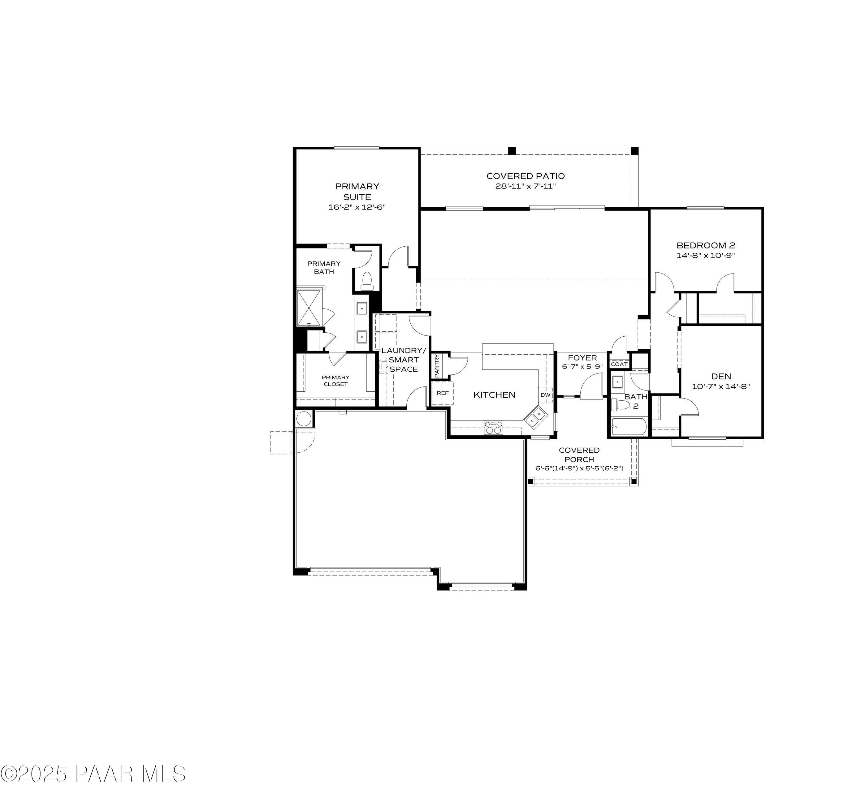 The Daybreak B floor plan: 3-bed, 2-bath, 1,956 sq ft single-story home with 3-car garage by Davidson Homes in Westwood, Prescott, AZ
