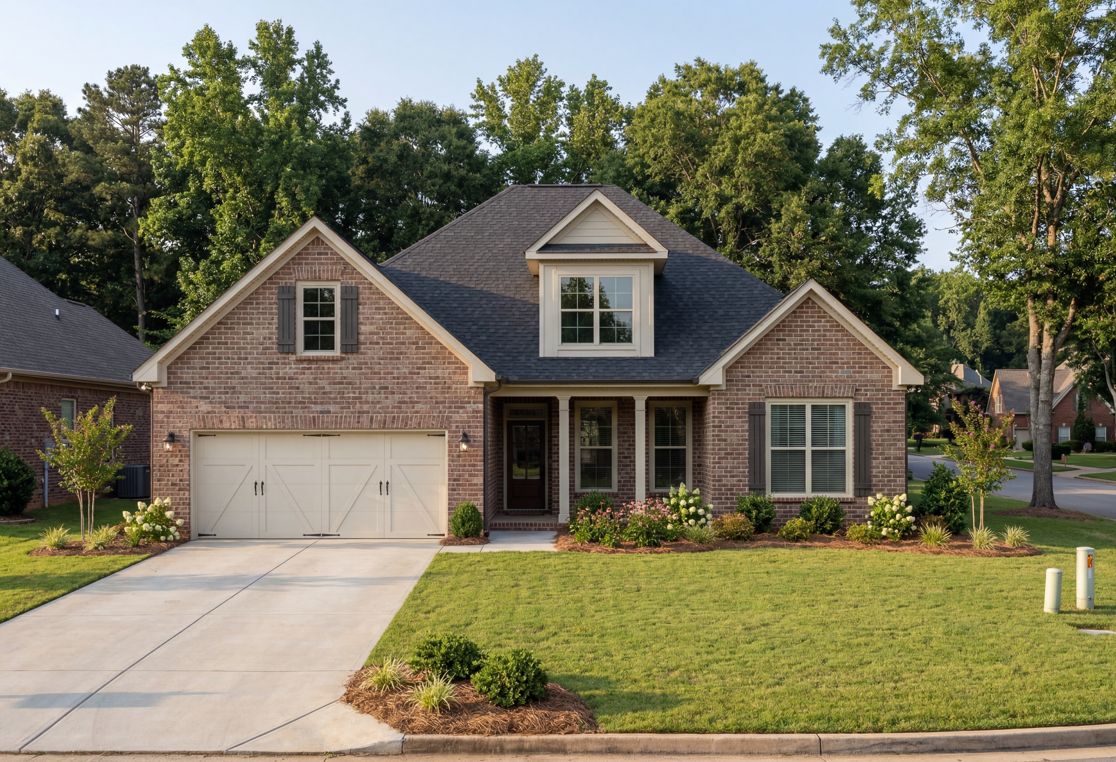 The Rockford by Davidson Homes featuring a brick exterior, 2-car garage, and landscaped front yard in Meridianville, AL.