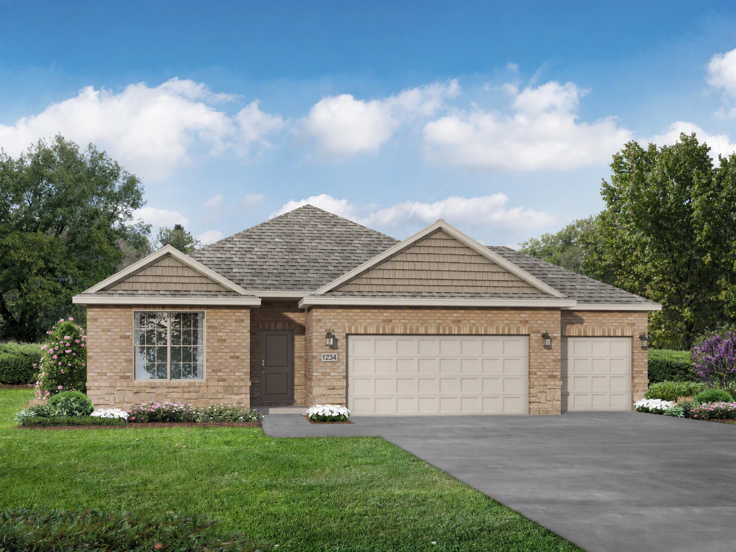 Exterior view of Davidson Homes' The Everett C, 3-Car Garage Floor Plan