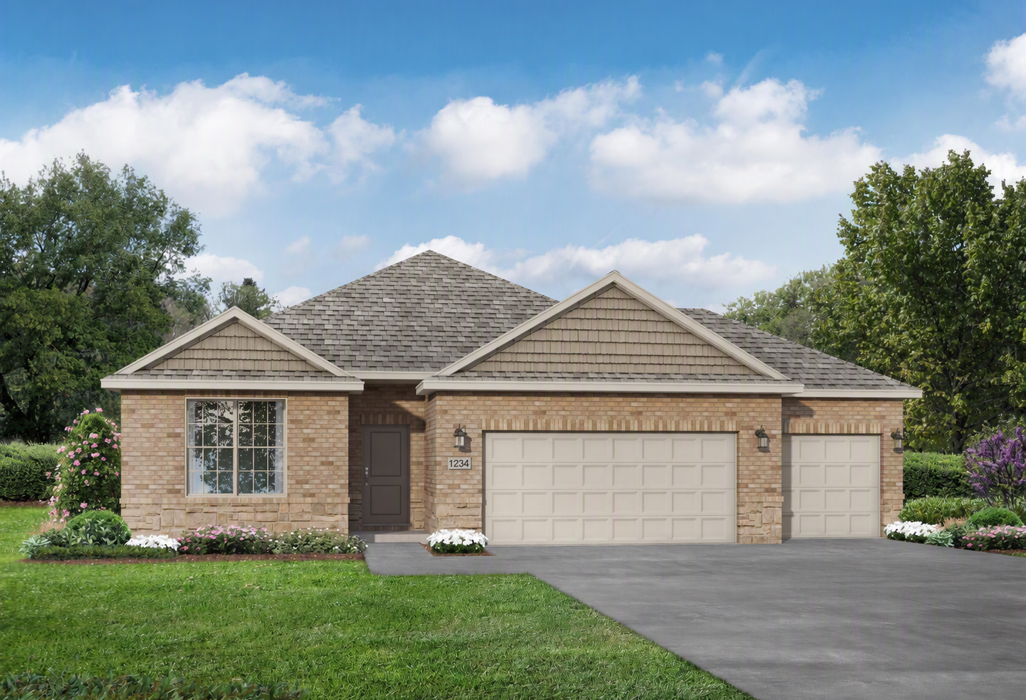 Exterior view of Davidson Homes' The Everett C, 3-Car Garage Floor Plan