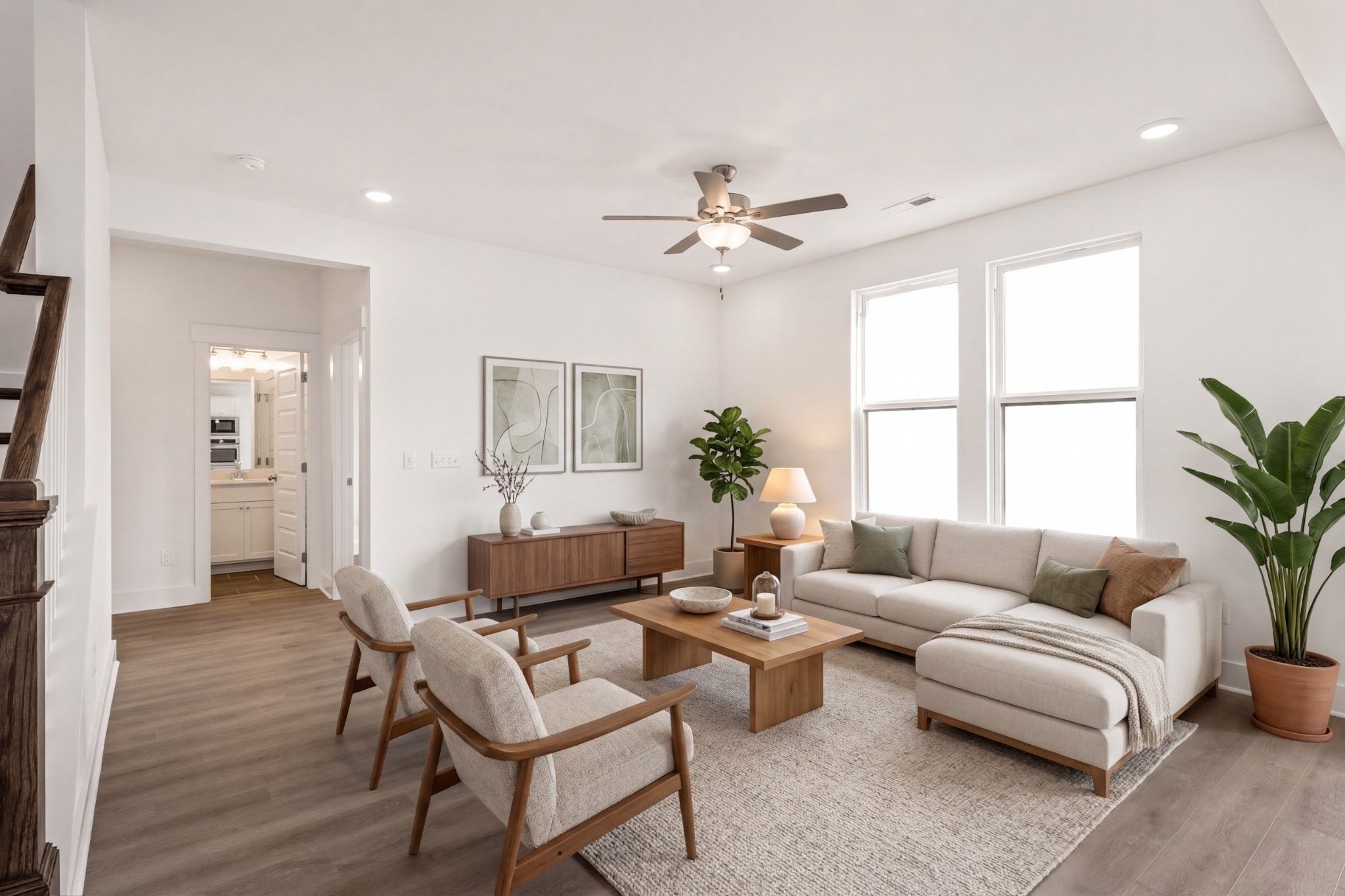 Bright, open-concept living room in The Willow D floor plan by Davidson Homes in Benders Cove, Mt. Juliet, Tennessee.