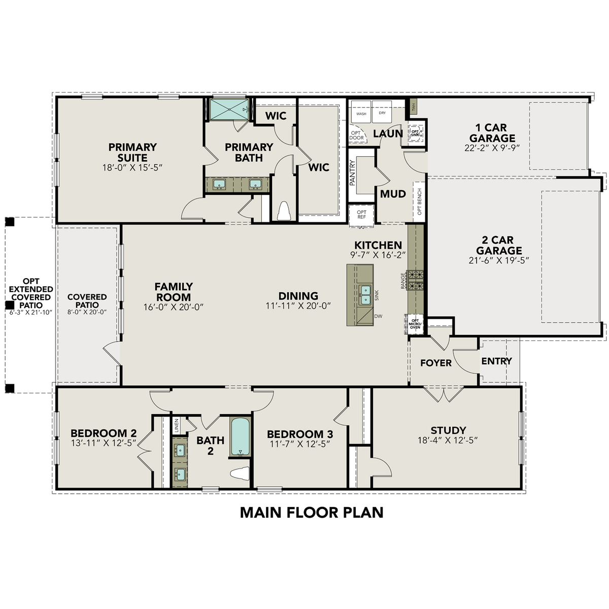 1 - The Lanier H buildable floor plan layout in Davidson Homes' Ladera community.