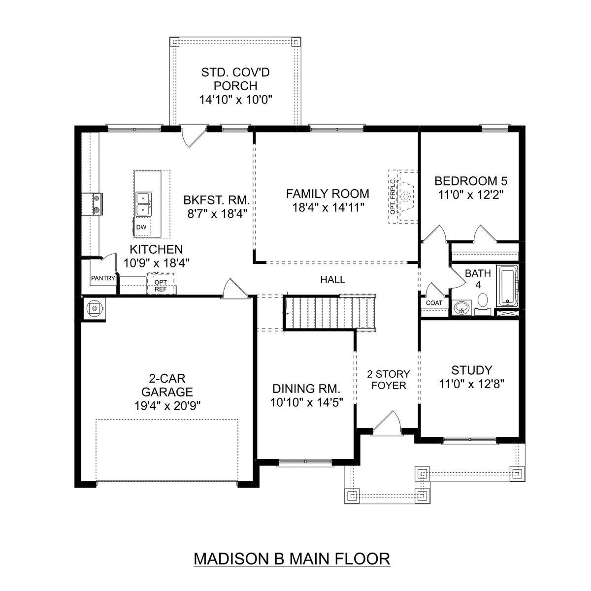 1 - The Madison B buildable floor plan layout in Davidson Homes' Barnett's Crossing community.